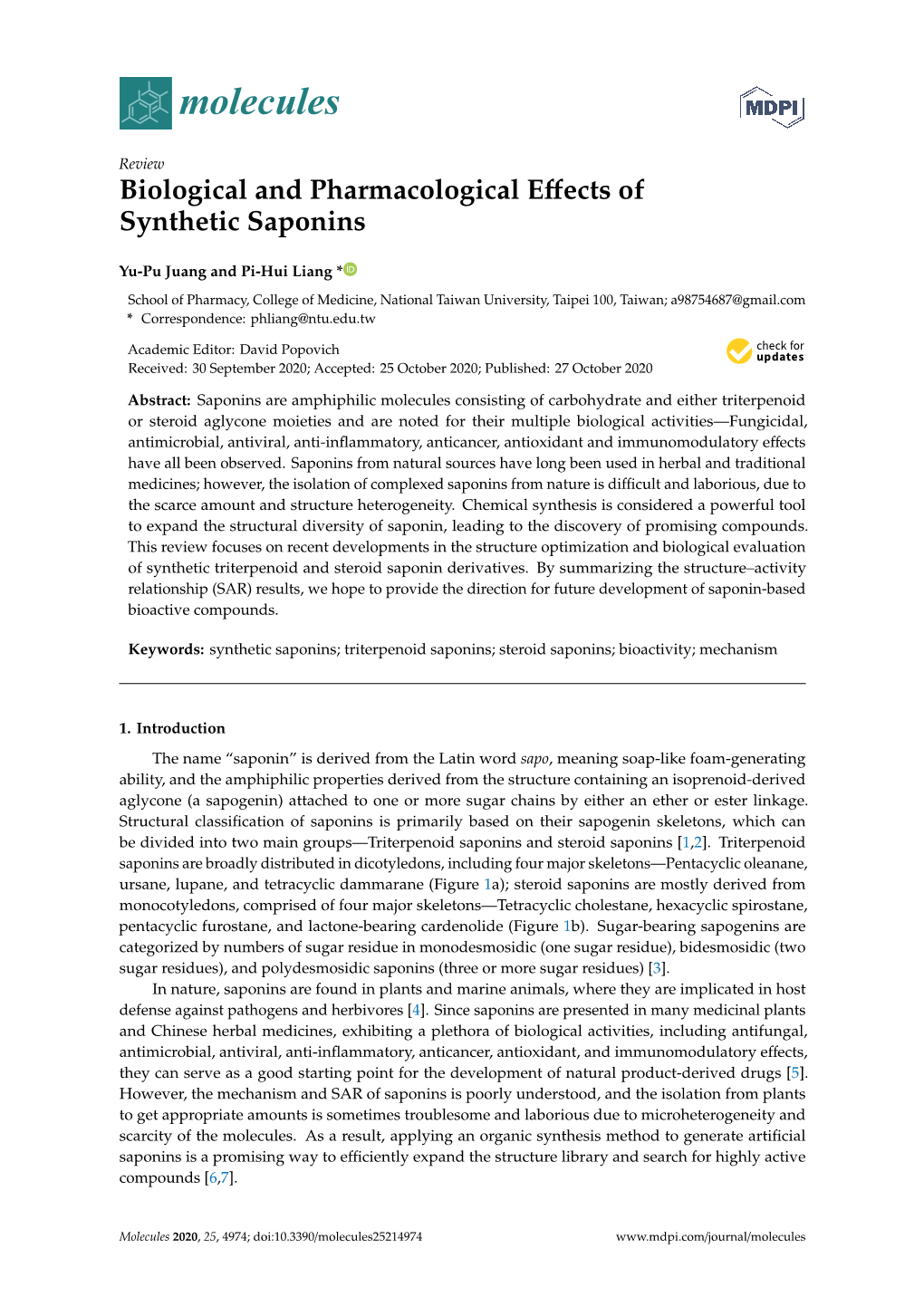 Biological and Pharmacological Effects of Synthetic Saponins