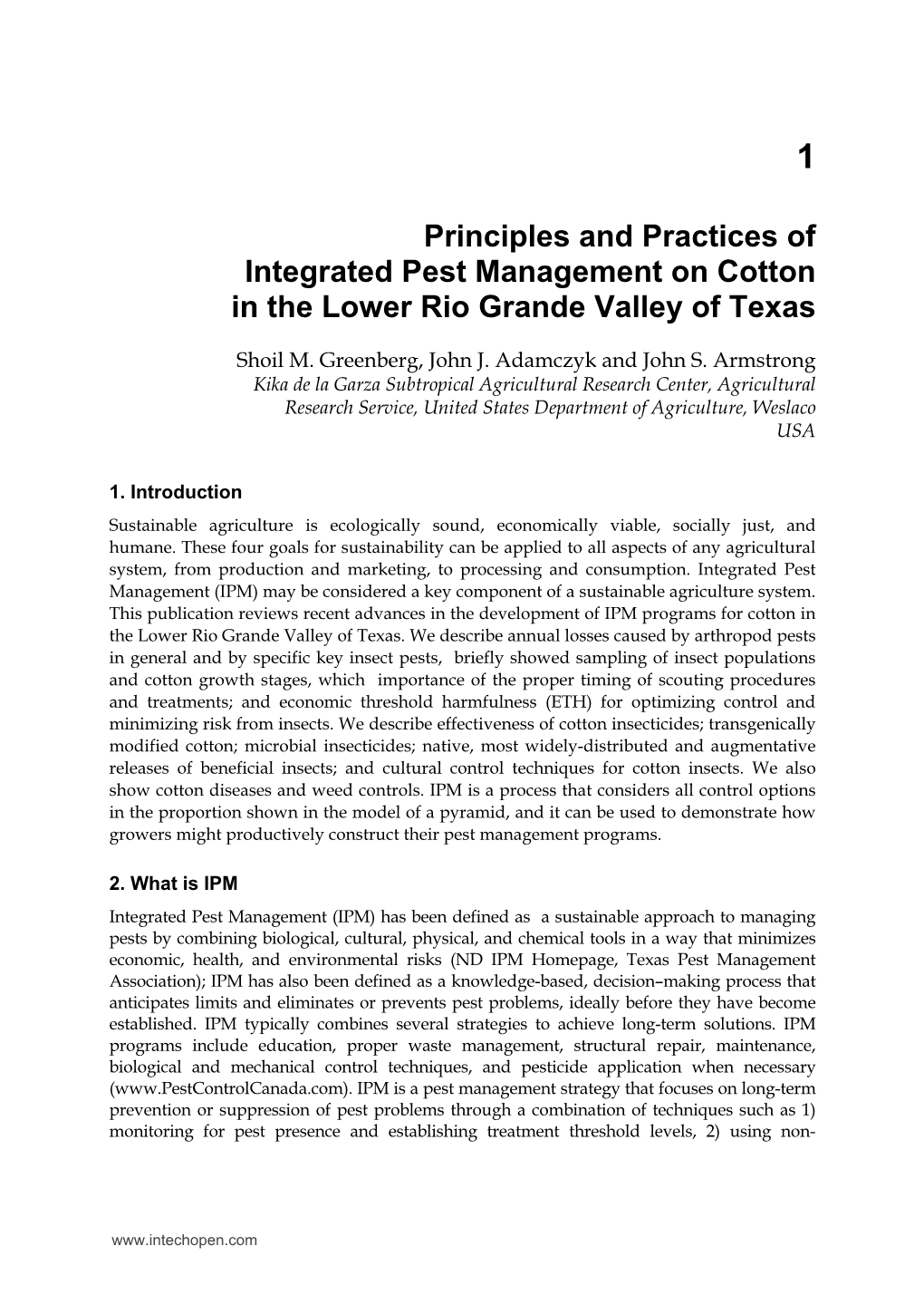 Principles and Practices of Integrated Pest Management on Cotton in the Lower Rio Grande Valley of Texas