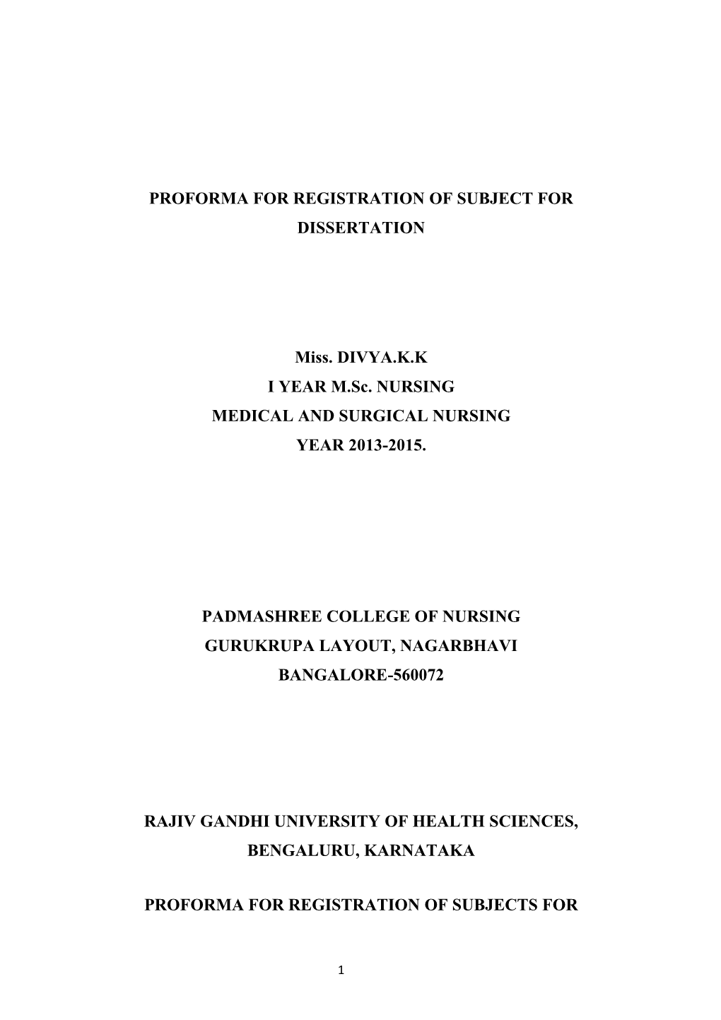 Proforma for Registration of Subject For s5