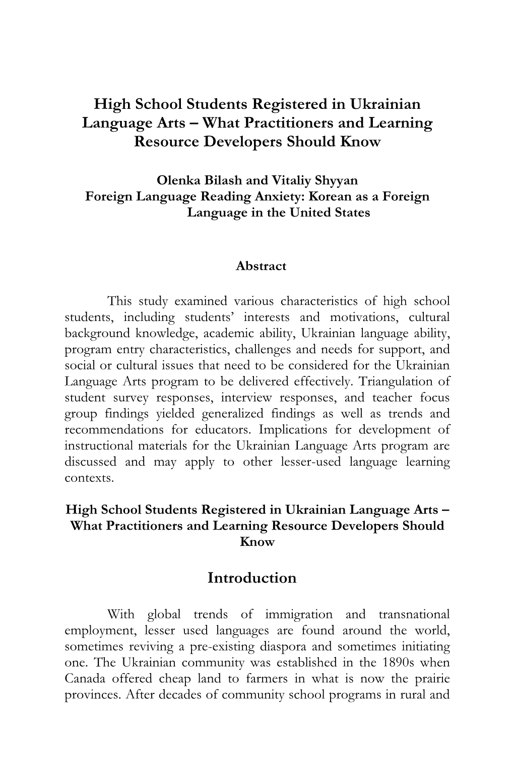 High School Students Registered in Ukrainian Language Arts – What Practitioners and Learning Resource Developers Should Know