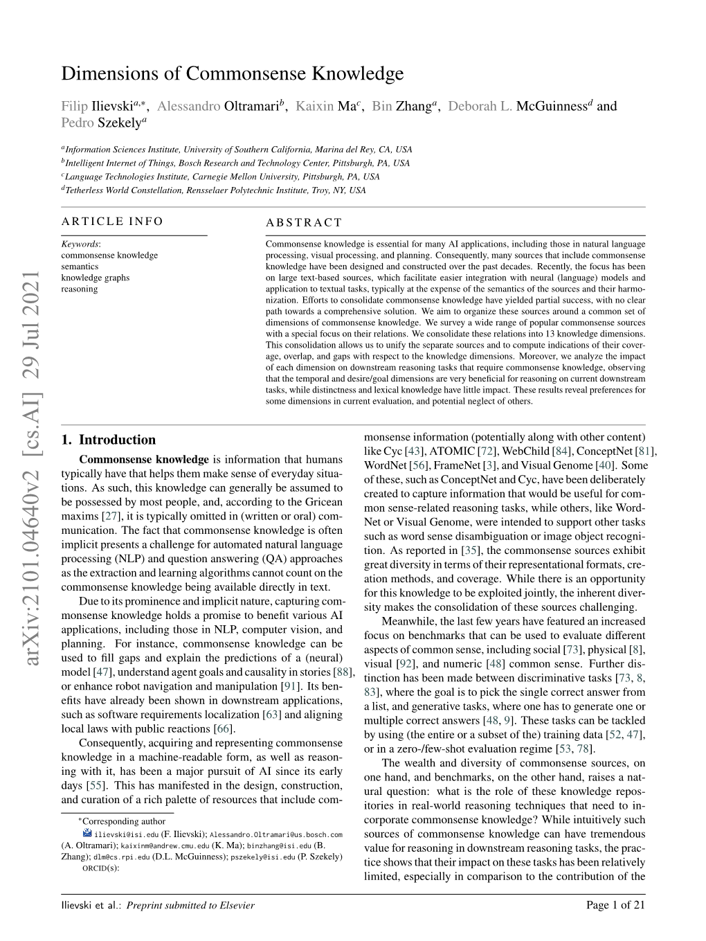 Dimensions of Commonsense Knowledge