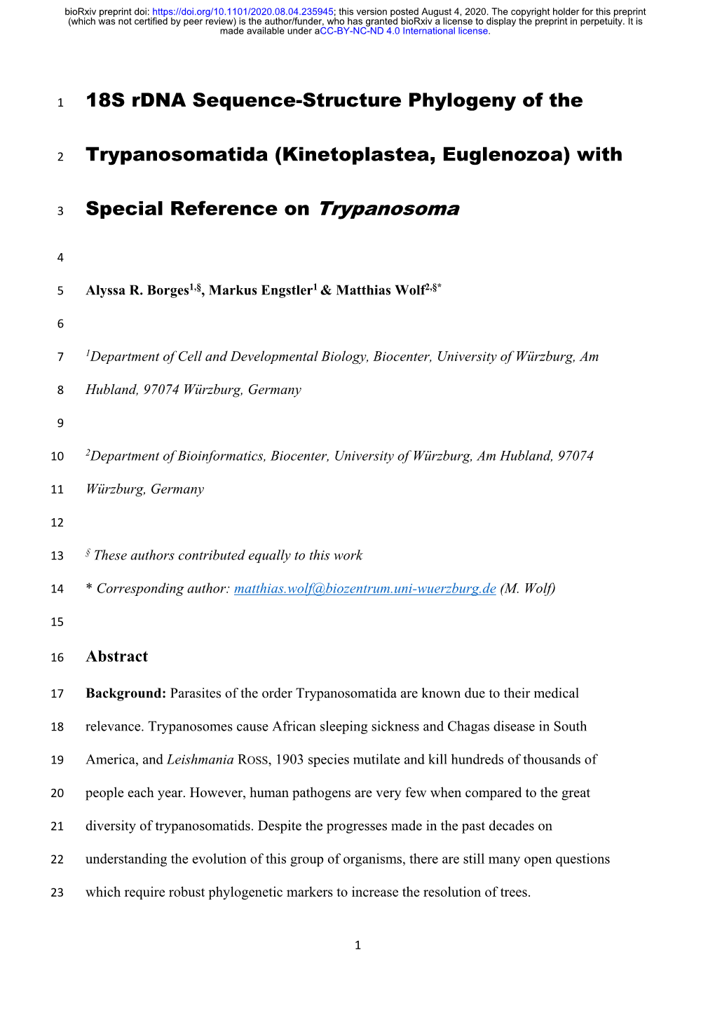 18S Rdna Sequence-Structure Phylogeny of the Trypanosomatida