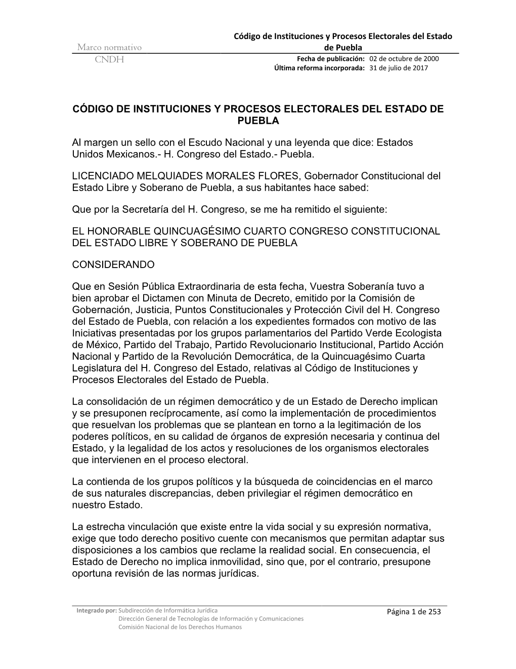 Código De Instituciones Y Procesos Electorales Del Estado De Puebla