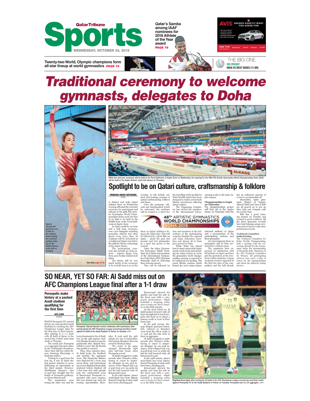 Traditional Ceremony to Welcome Gymnasts, Delegates to Doha