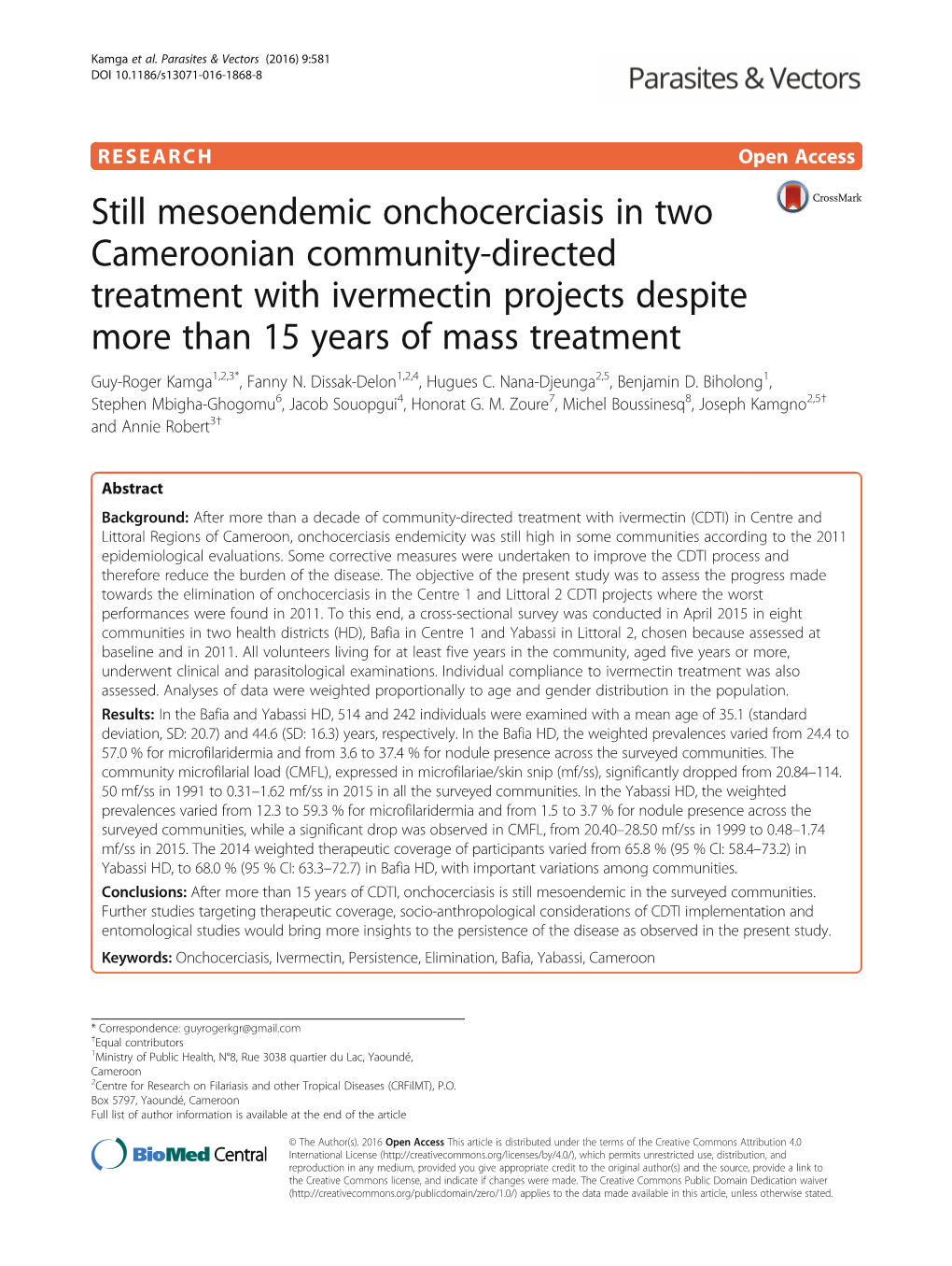 Still Mesoendemic Onchocerciasis in Two Cameroonian Community