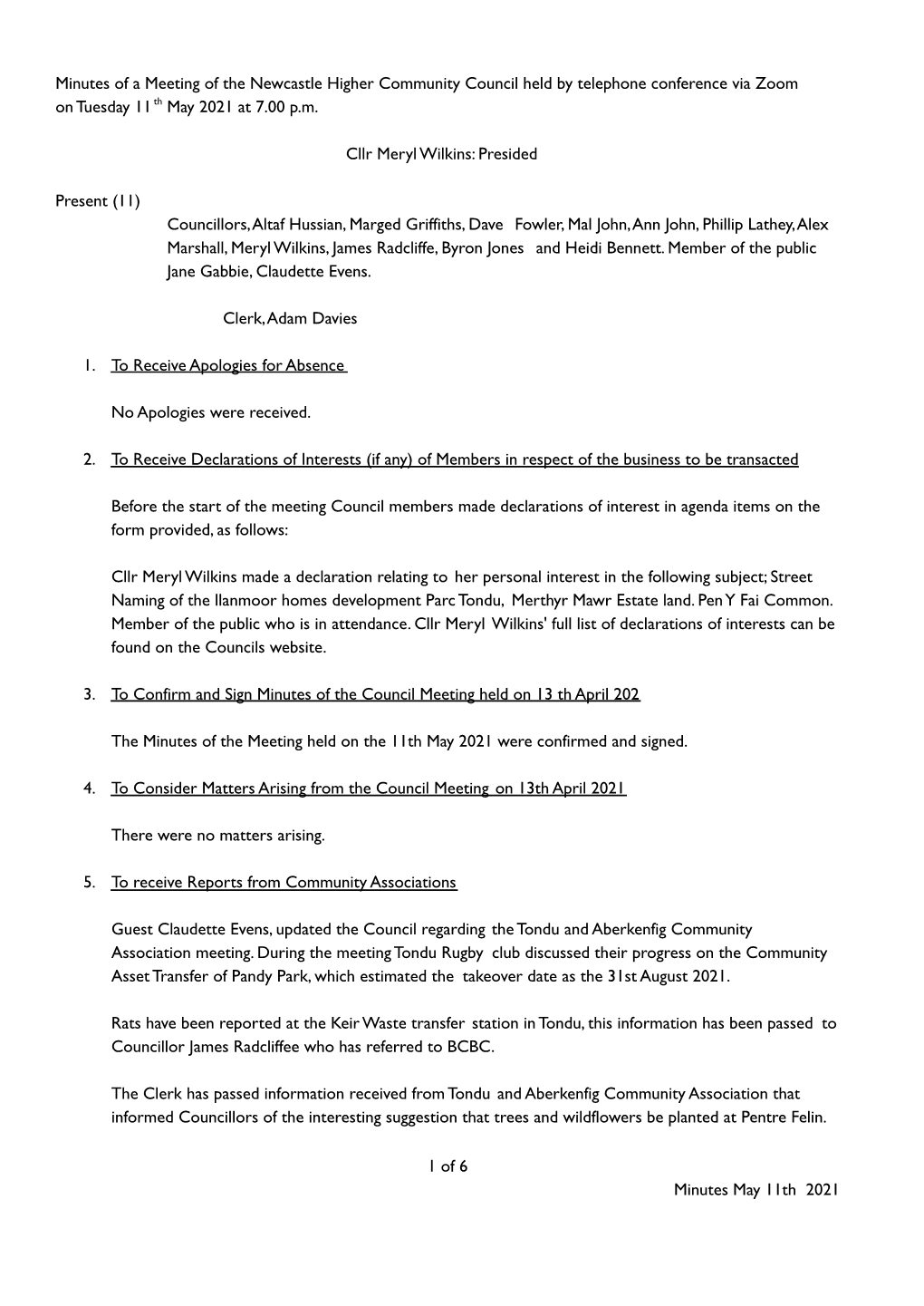 NHCC Meeting Minutes 11Th May 21