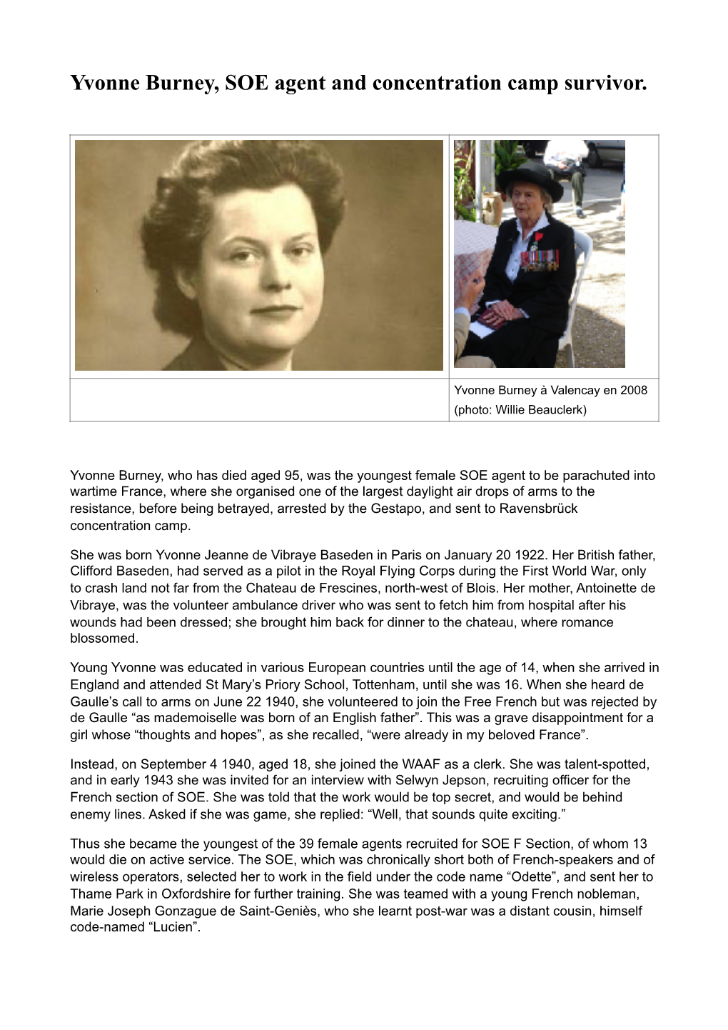 Yvonne Burney, SOE Agent and Concentration Camp Survivor