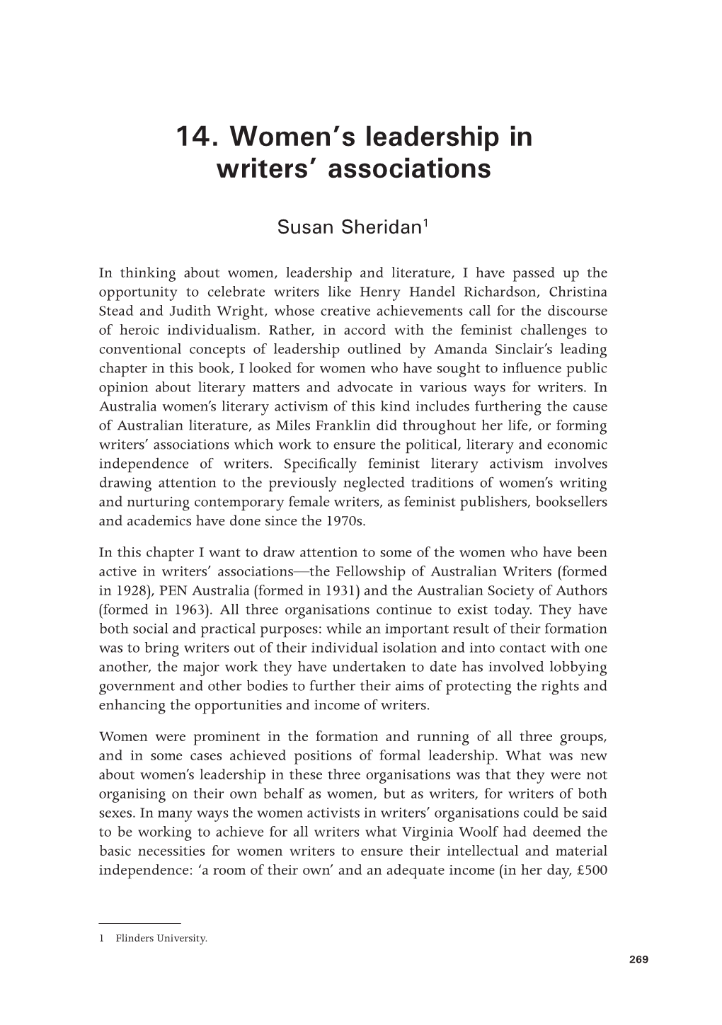 14. Women's Leadership in Writers' Associations Cooperation Among Writers and with a Particular Brief to Defend Freedom of Expression Internationally