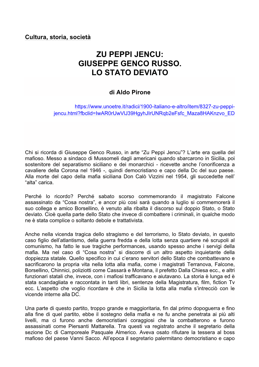 Zu Peppi Jencu: Giuseppe Genco Russo. Lo Stato Deviato