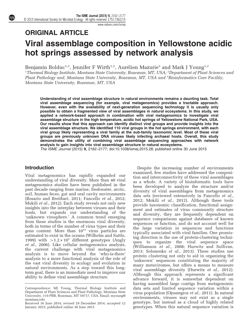 Viral Assemblage Composition in Yellowstone Acidic Hot Springs Assessed by Network Analysis