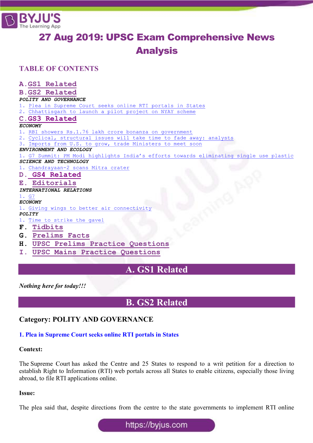 27 Aug 2019: UPSC Exam Comprehensive News Analysis