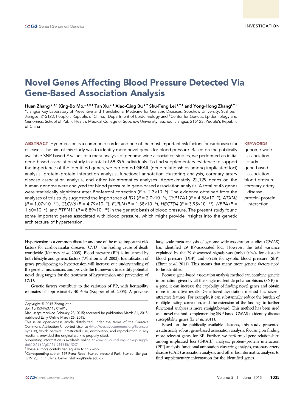 Novel Genes Affecting Blood Pressure Detected Via Gene-Based Association Analysis