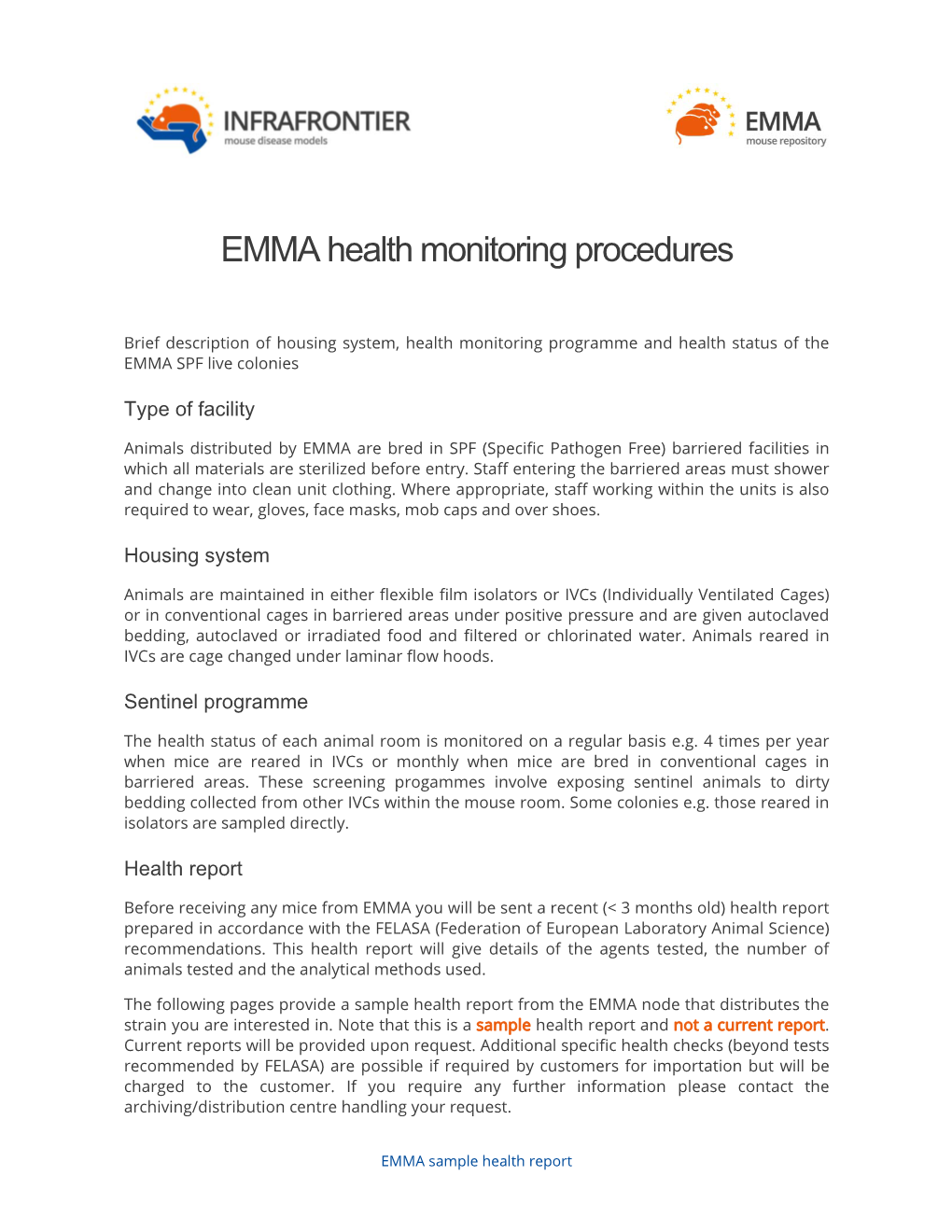 EMMA Health Monitoring Procedures