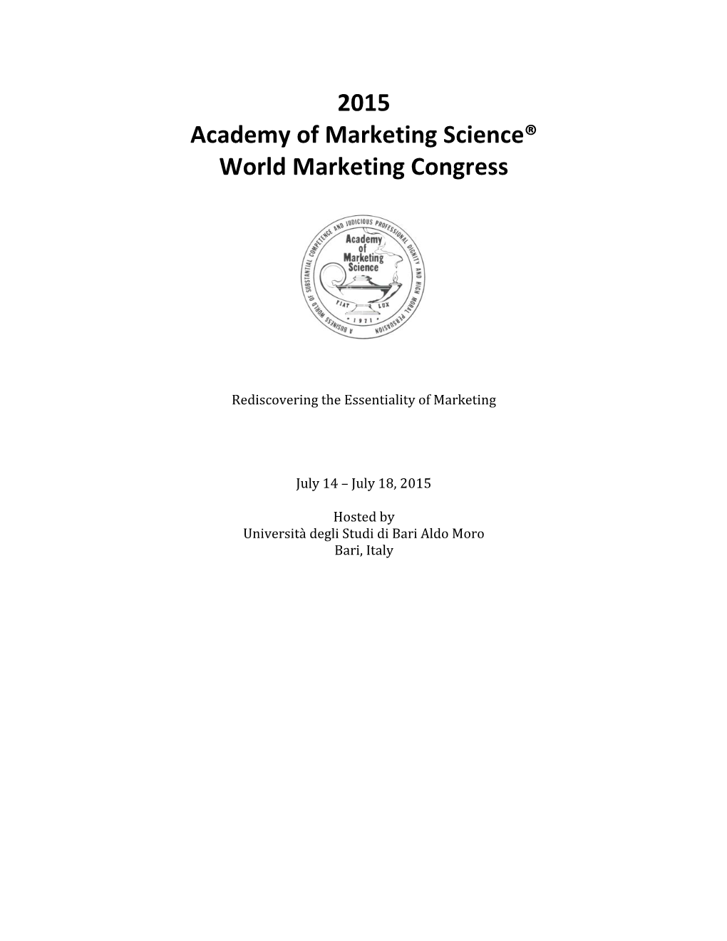 2015 Academy of Marketing Science® World Marketing Congress