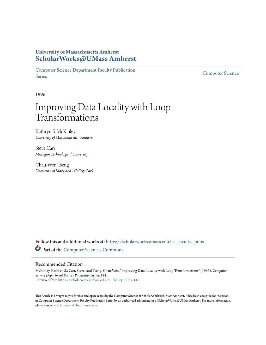 Improving Data Locality with Loop Transformations Kathryn S