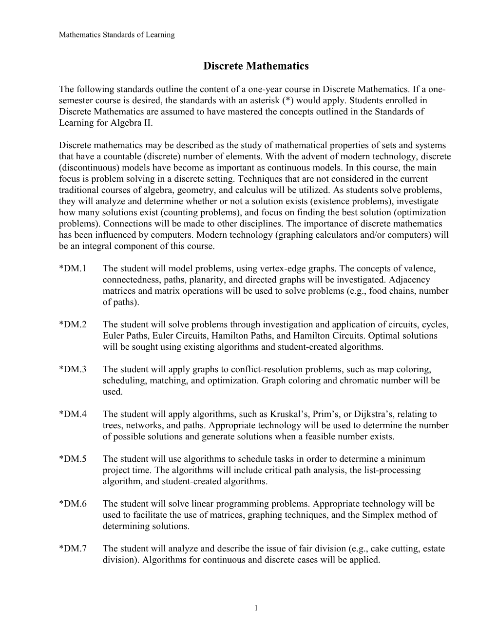 Discrete Mathematics Standards