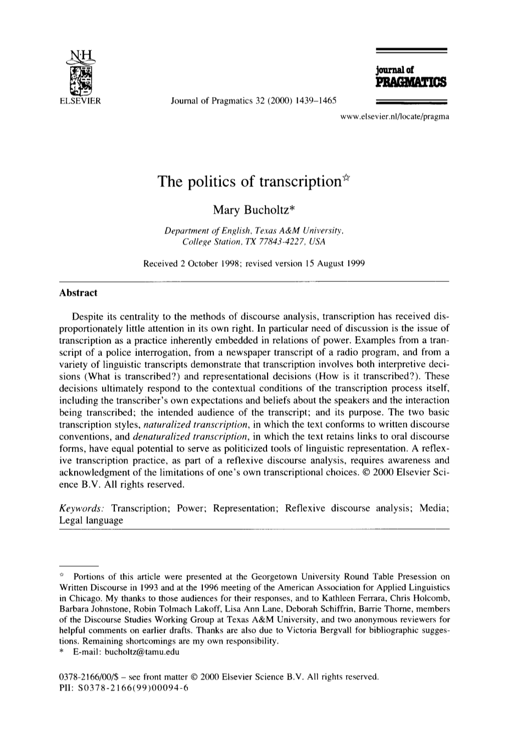 The Politics of Transcription