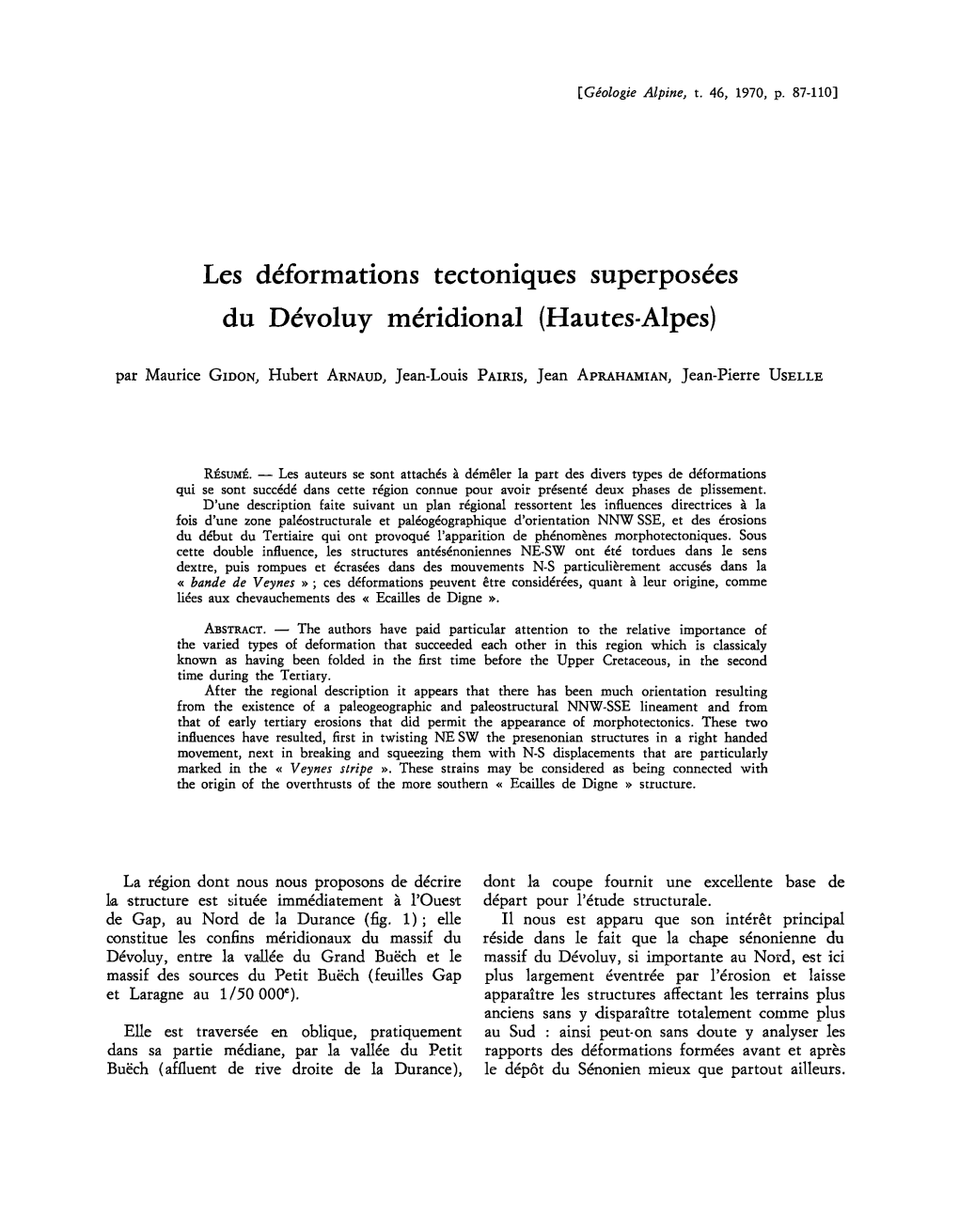 Les Déformations Tectoniques Superposées Du Dévoluy Méridional (Hautes-Alpes)