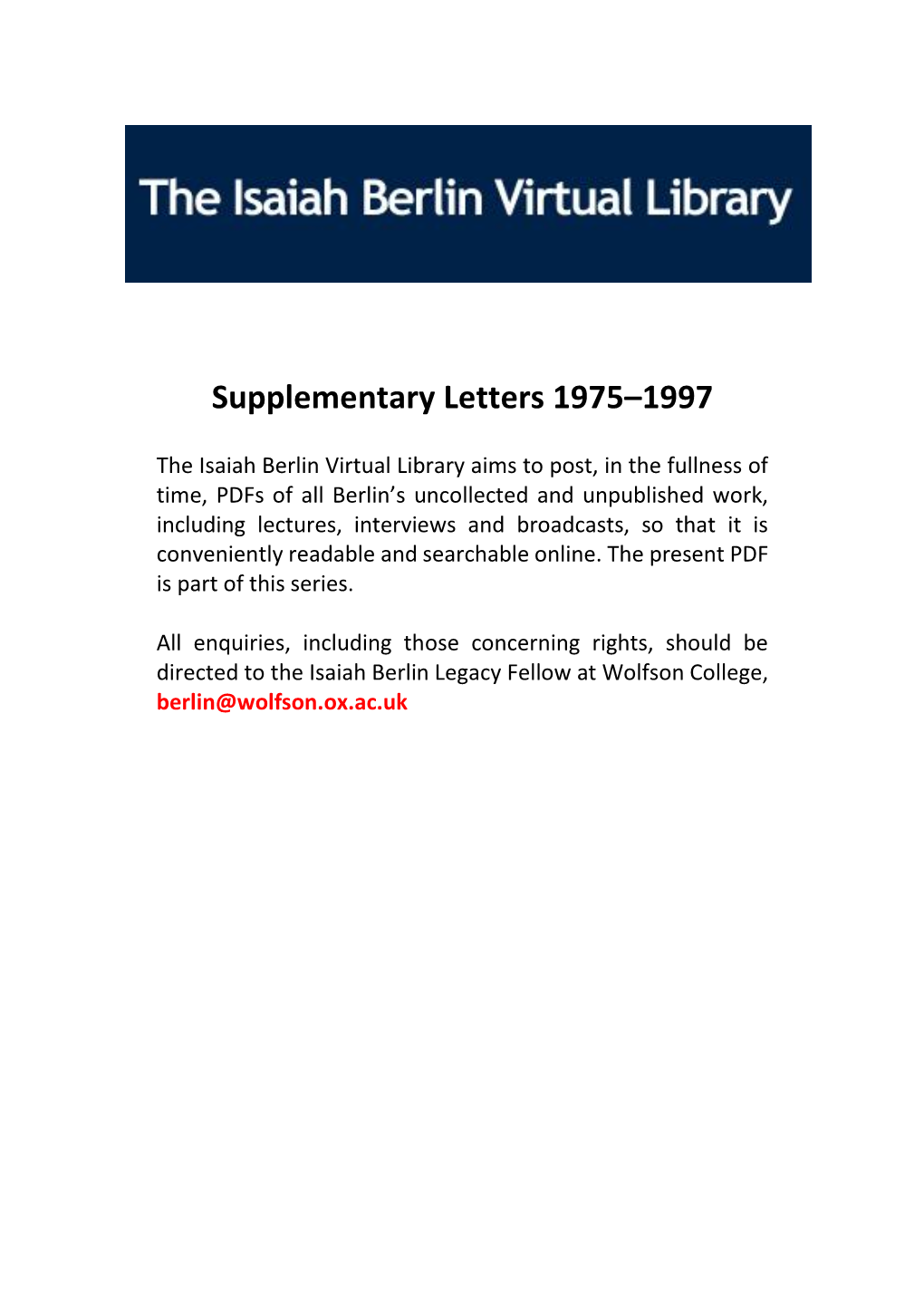Supplementary Letters 1975–1997
