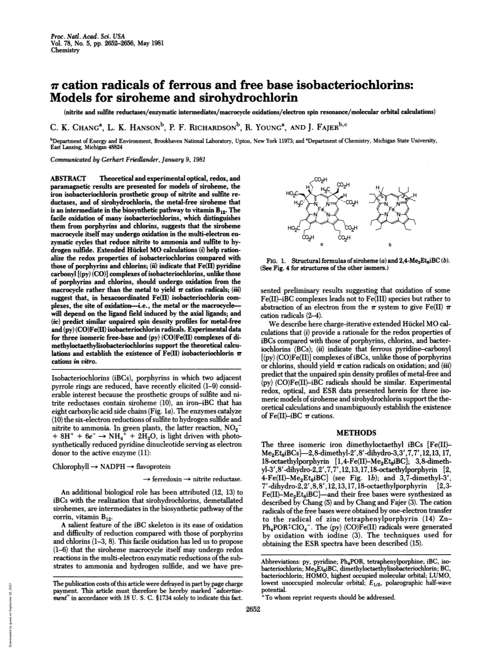 Vi Cation Radicals of Ferrous and Free Base Isobacteriochlorins: Models