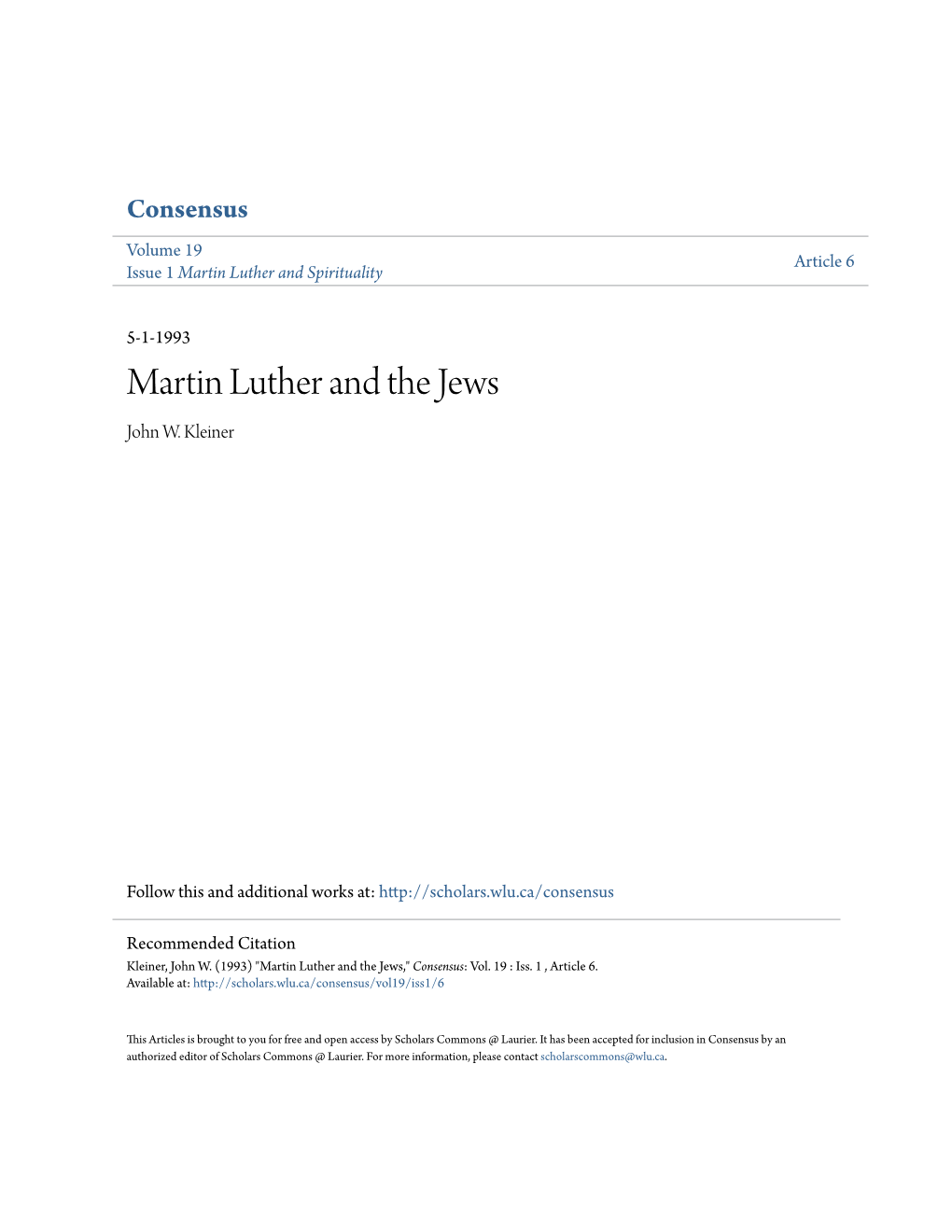 Martin Luther and the Jews John W