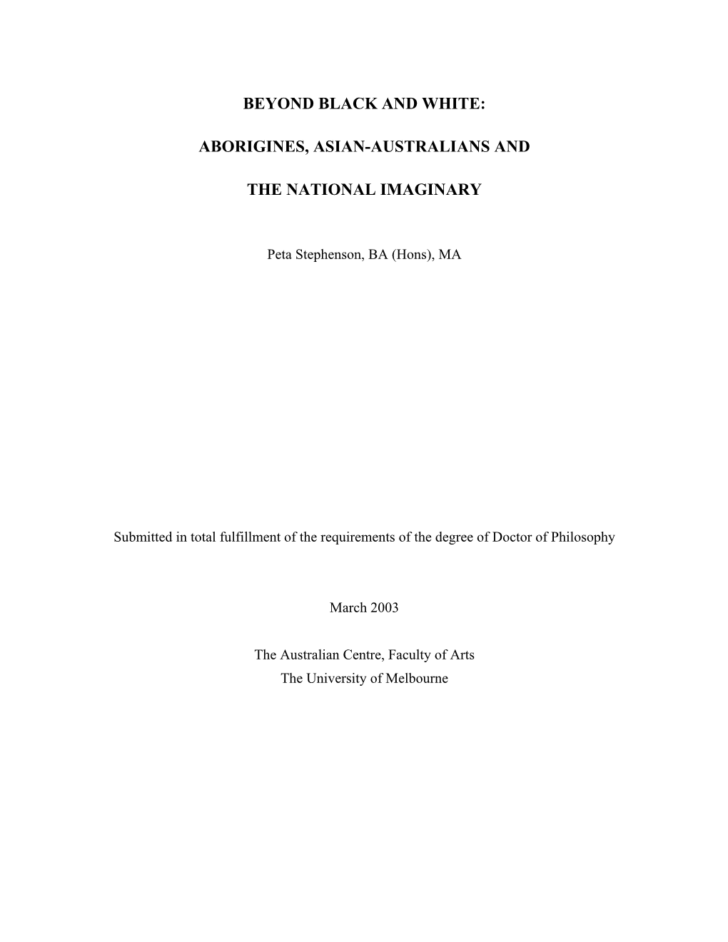 Beyond Black and White: Aborigines, Asian-Australians and the National Imaginary