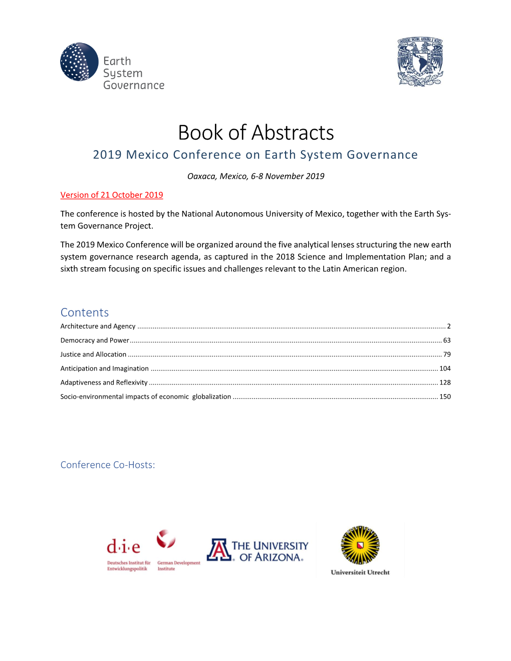 Book of Abstracts 2019 Mexico Conference on Earth System Governance