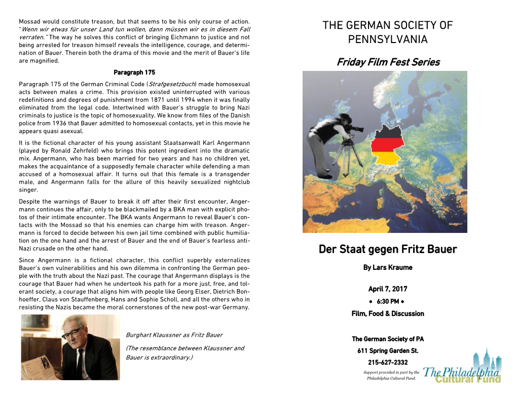 THE GERMAN SOCIETY of PENNSYLVANIA Der Staat Gegen