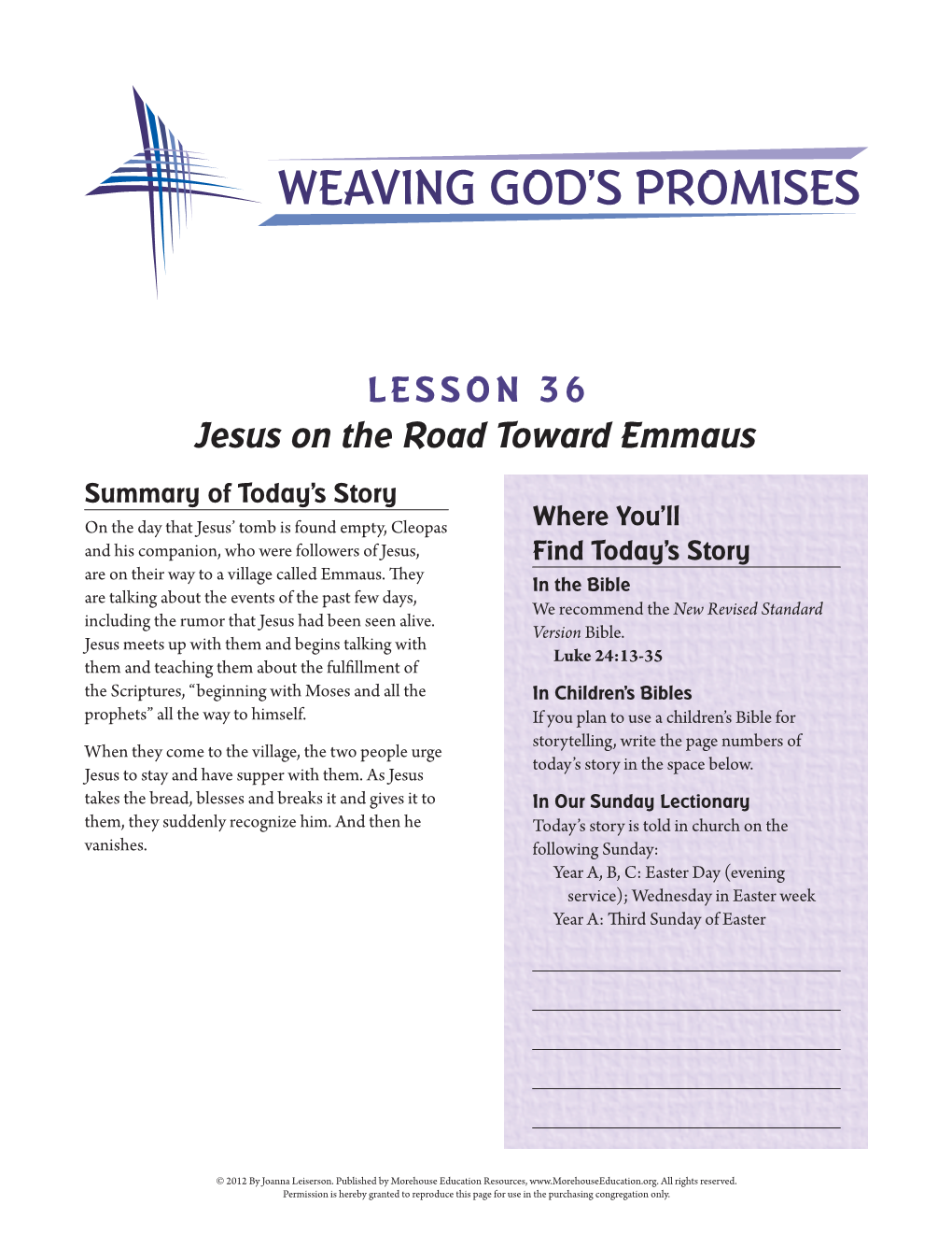 Lesson 36 Jesus on the Road Toward Emmaus