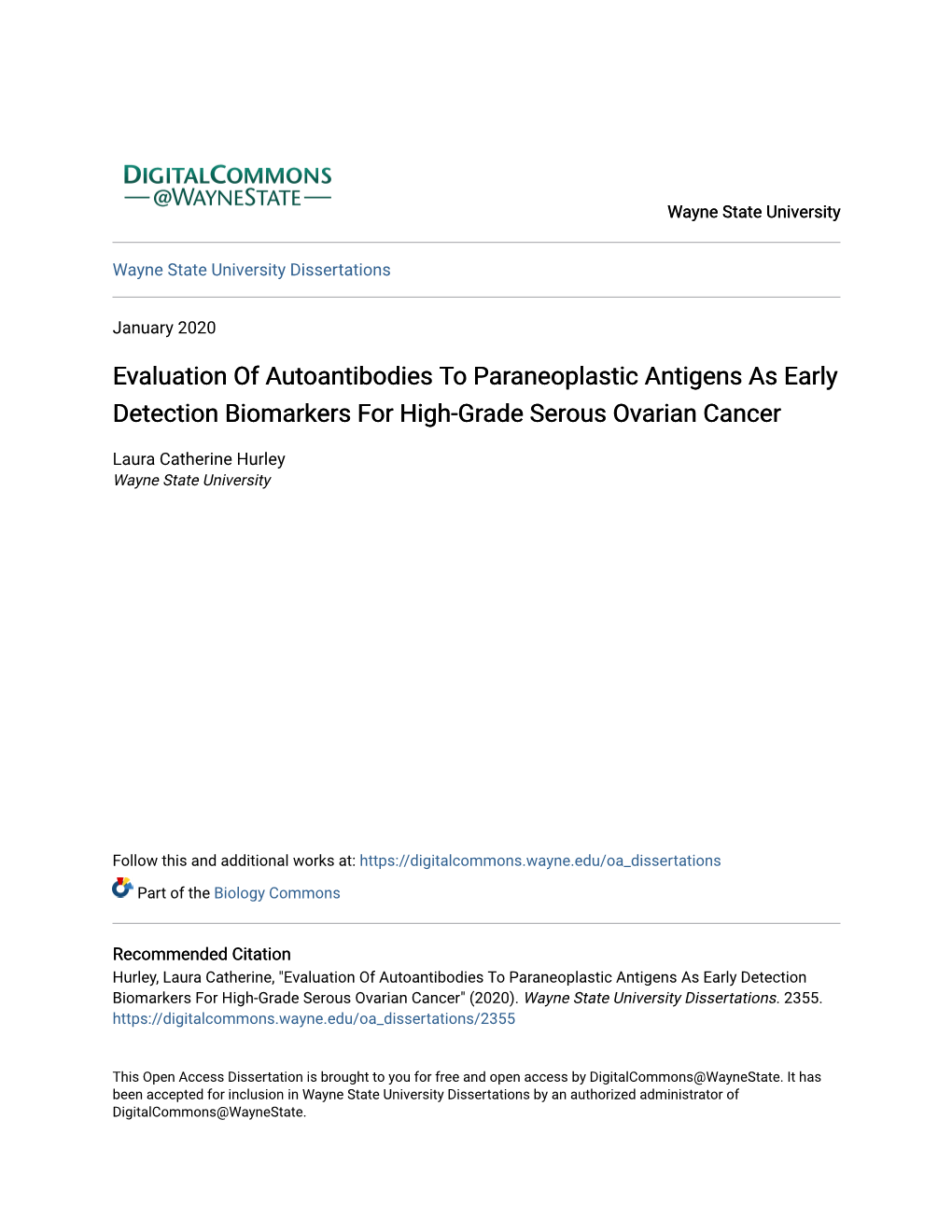 Evaluation of Autoantibodies to Paraneoplastic Antigens As Early Detection Biomarkers for High-Grade Serous Ovarian Cancer