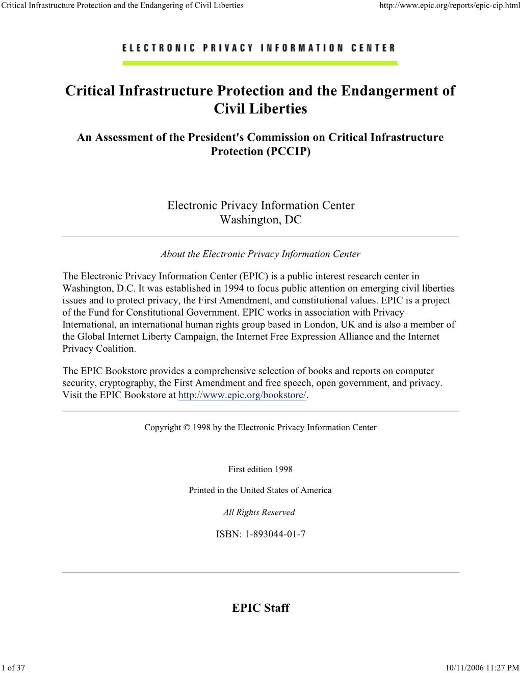 Critical Infrastructure Protection and the Endangerment of Civil Liberties