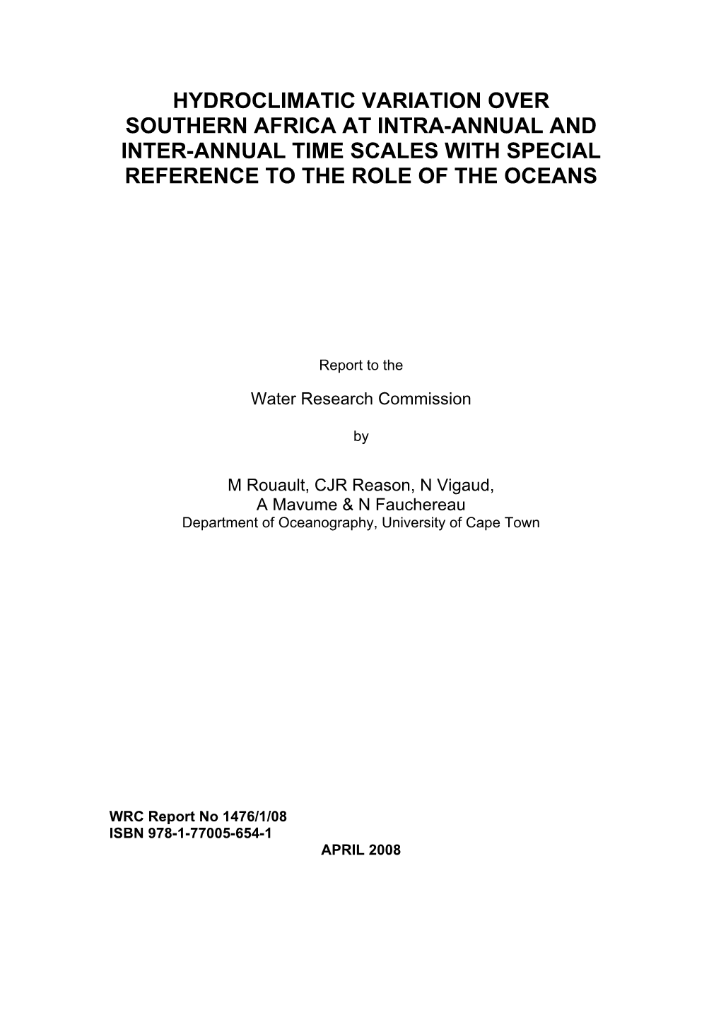 Hydroclimatic Variation Over Southern Africa at Intra-Annual and Inter-Annual Time Scales with Special Reference to the Role of the Oceans