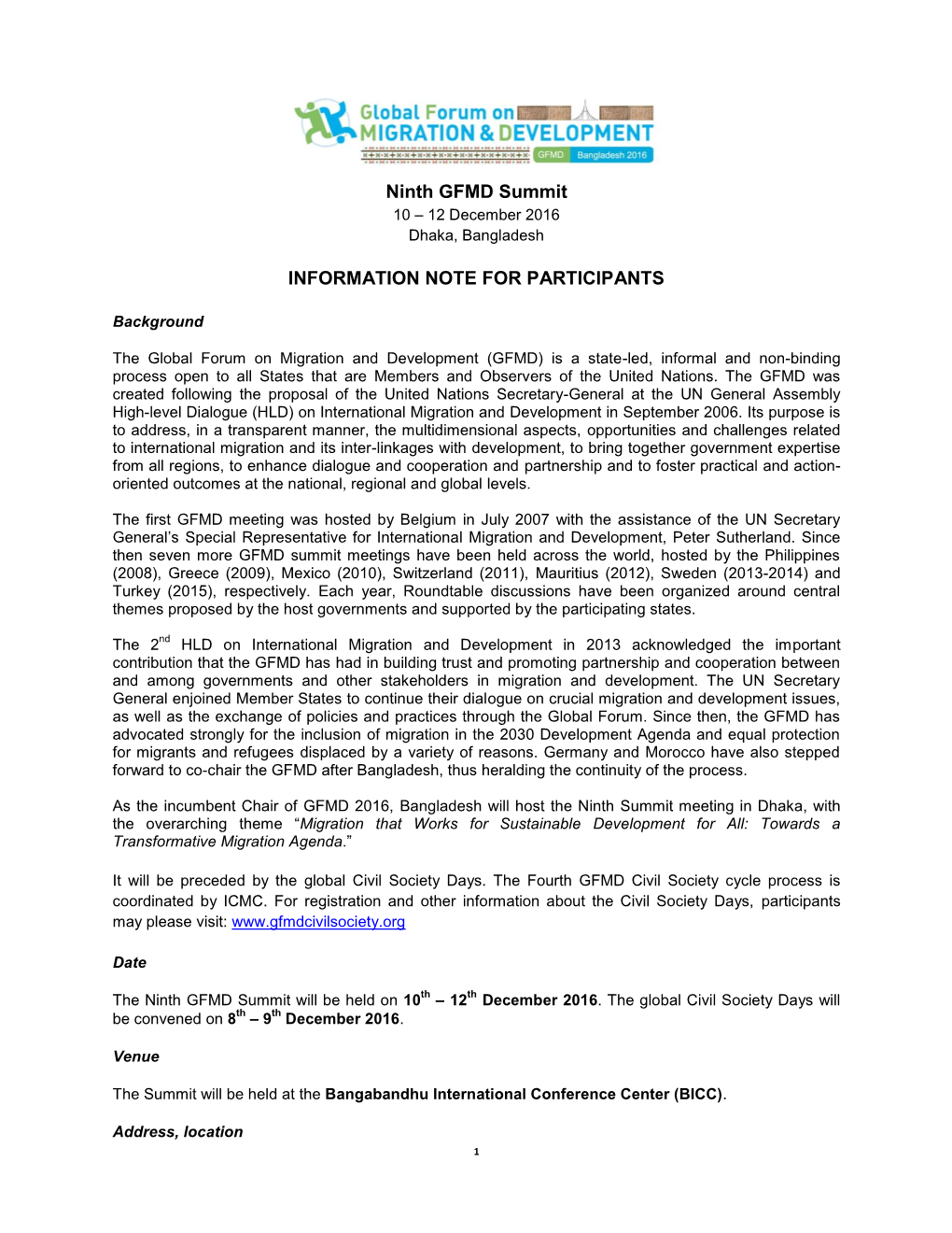 Ninth GFMD Summit INFORMATION NOTE for PARTICIPANTS