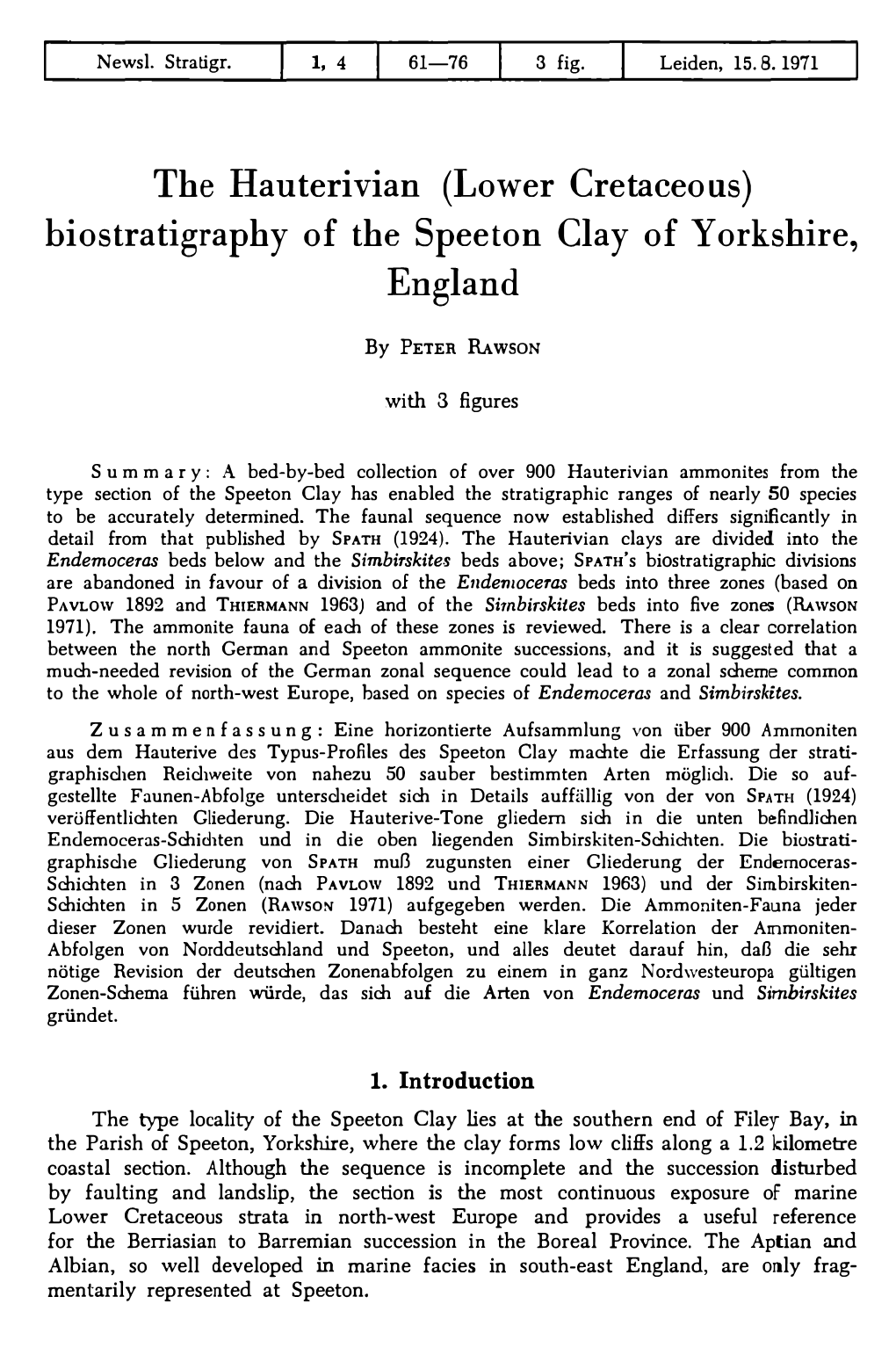 Biostratigraphy of the Speeton Clay of Yorkshire, England