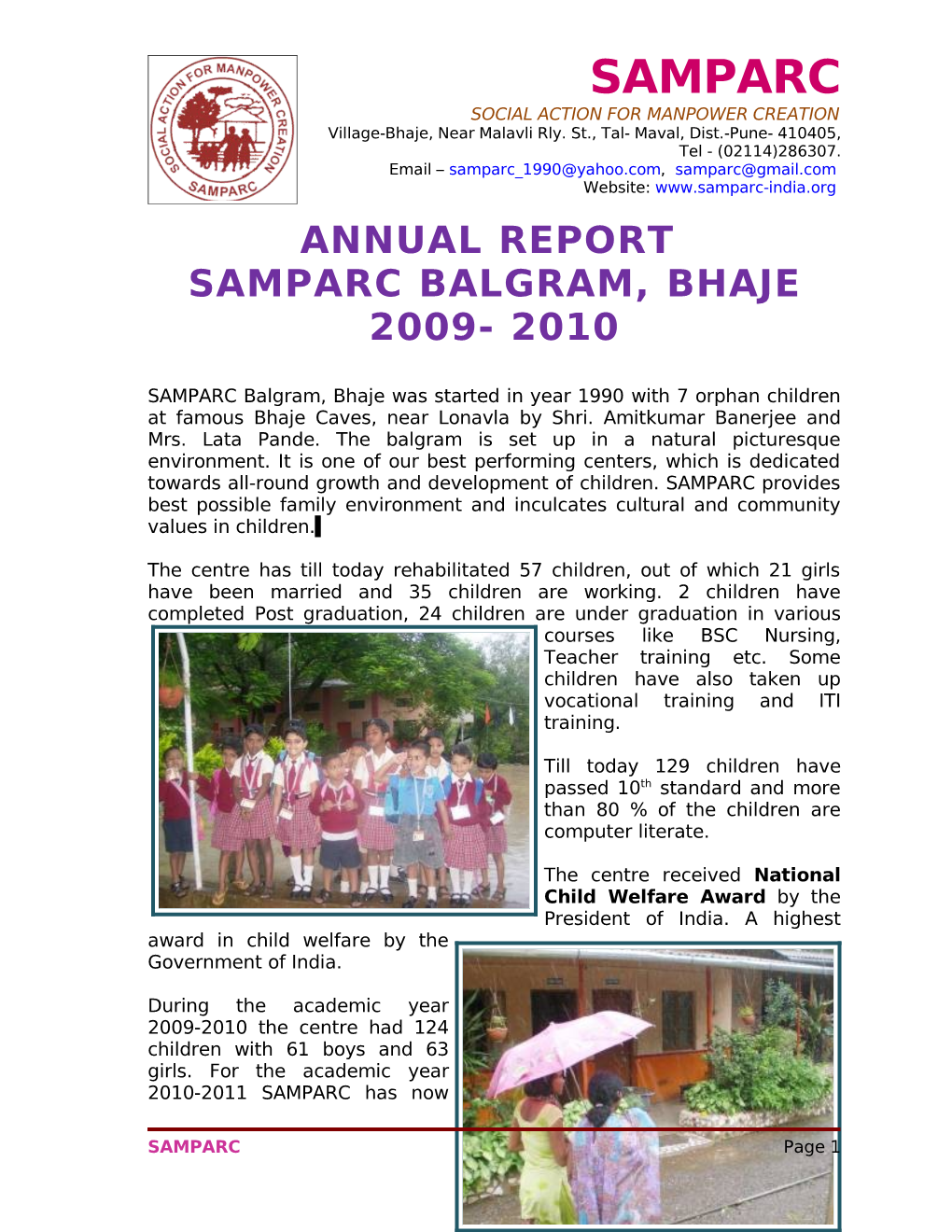 SAMPARC SOCIAL ACTION for MANPOWER CREATION Village-Bhaje, Near Malavli Rly