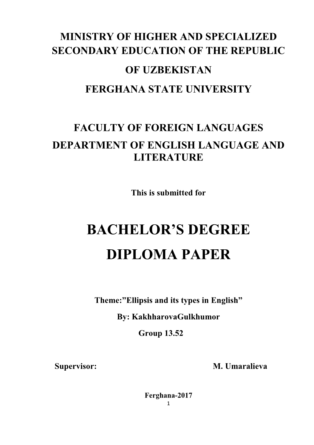 Bachelor's Degree Diploma Paper