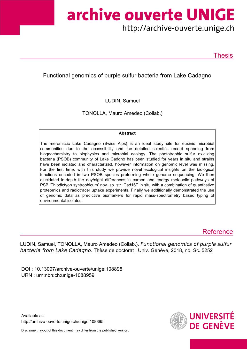 Functional Genomics of Purple Sulfur Bacteria from Lake Cadagno