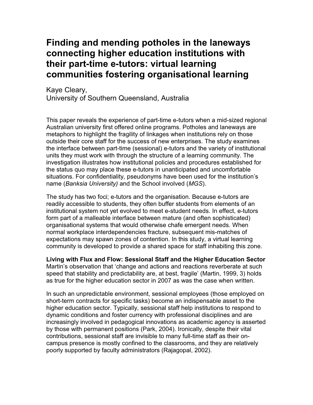 Finding and Mending Potholes in the Laneways Connecting Higher Education Institutions With