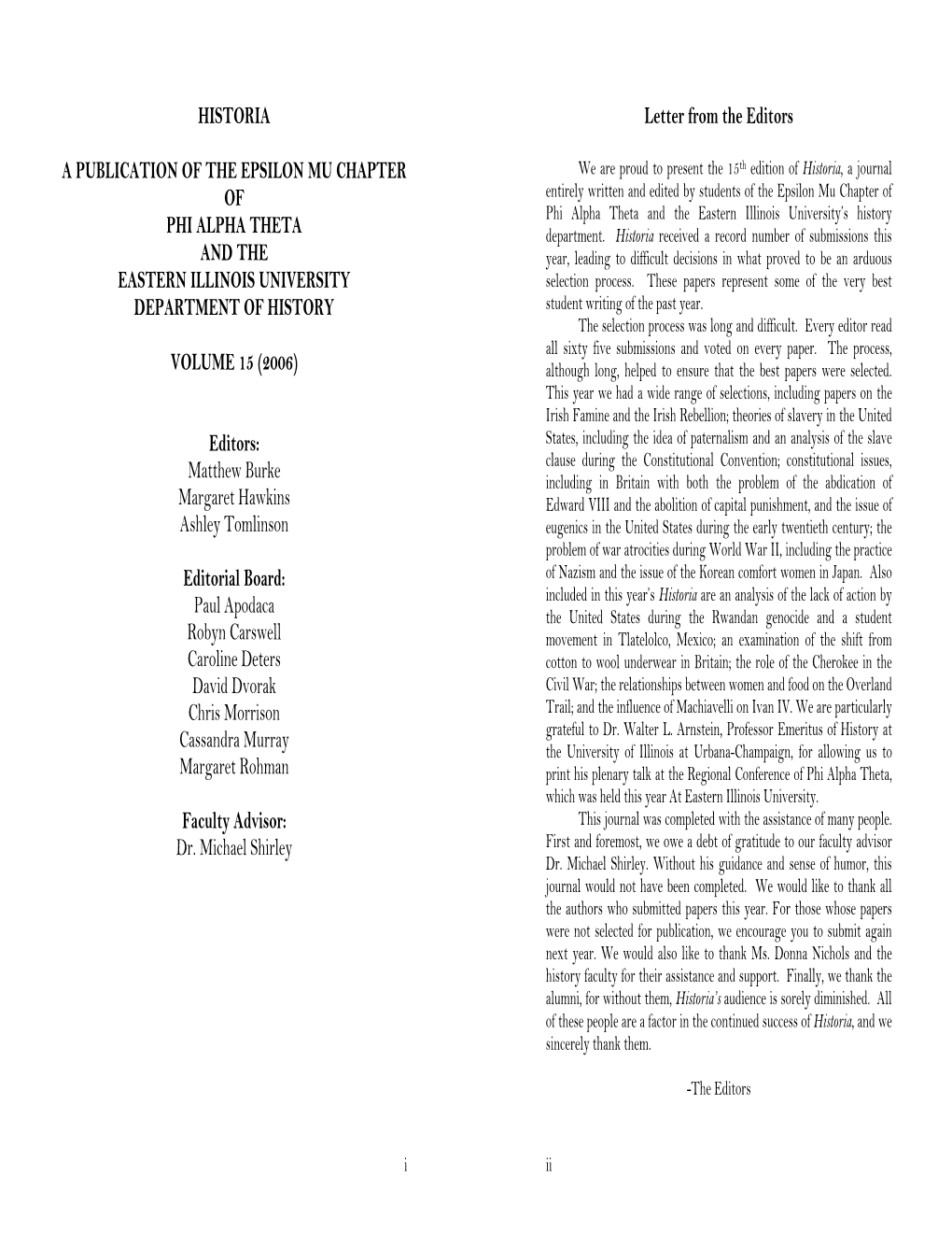 Historia a Publication of the Epsilon Mu Chapter Of