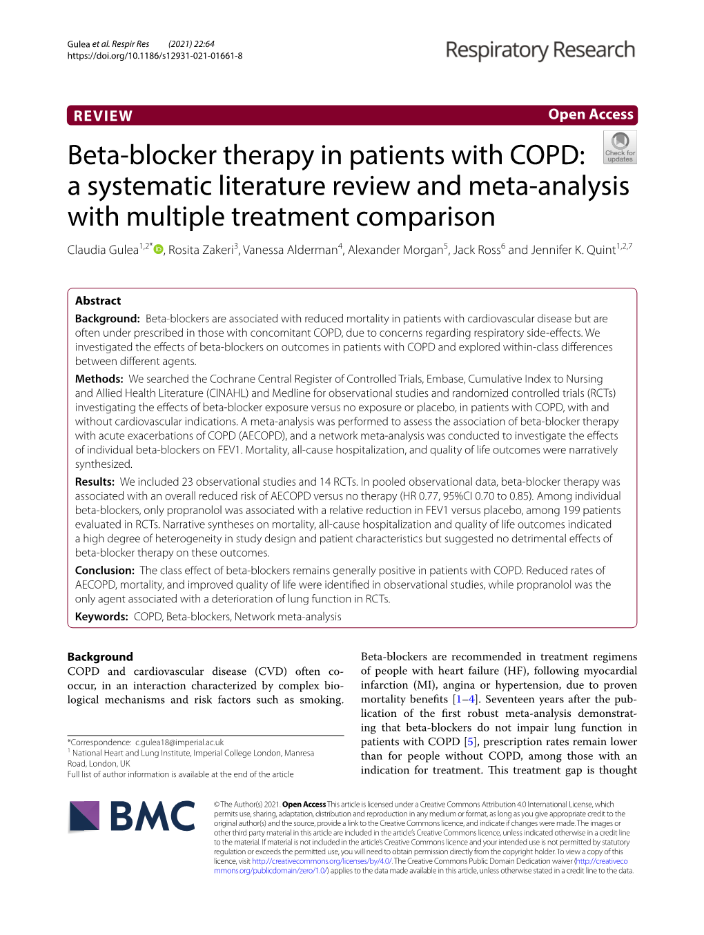 Beta-Blocker Therapy in Patients with COPD