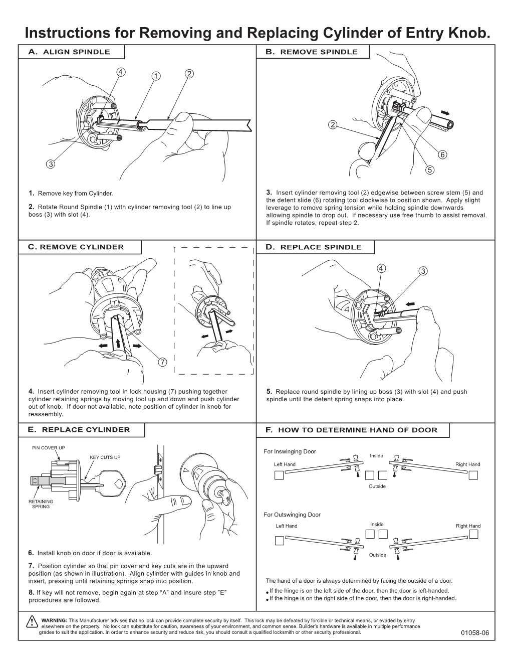 Instructions for Removing and Replacing Cylinder of Entry Knob