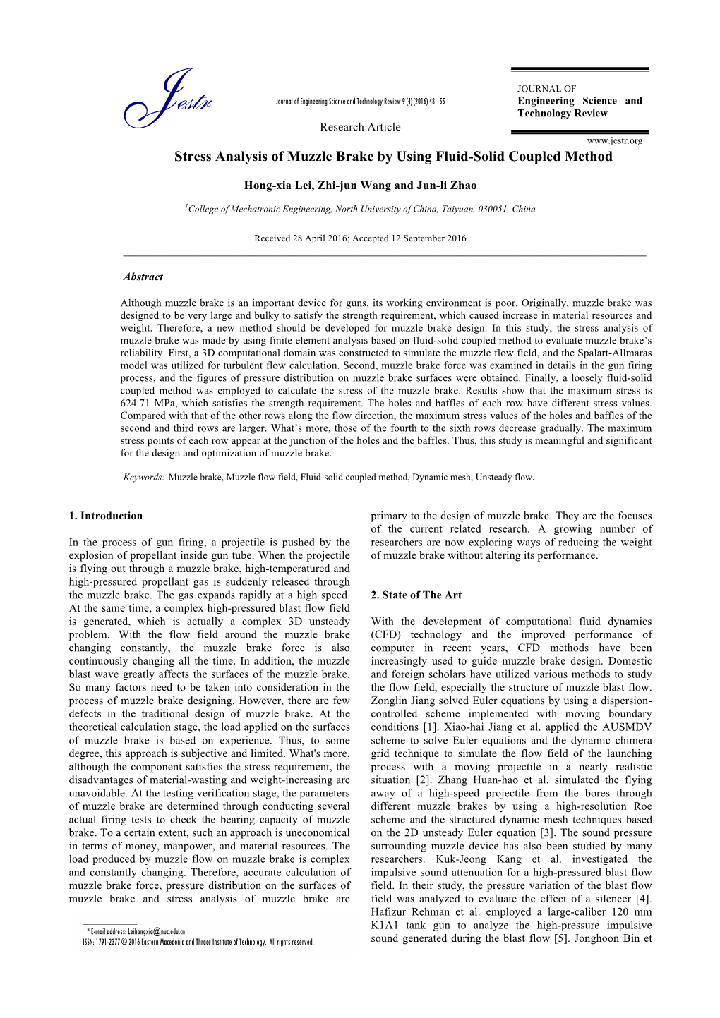 Stress Analysis of Muzzle Brake by Using Fluid-Solid Coupled Method