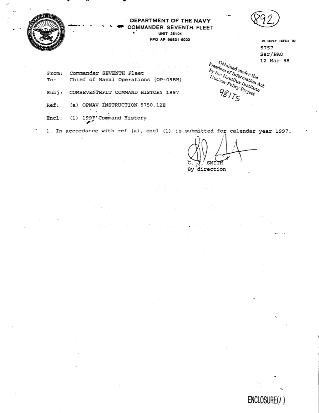 UNCLASSIFIED Seventh Fleet 1997 Command History