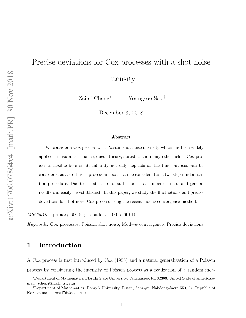 Precise Deviations for Cox Processes with a Shot Noise Intensity