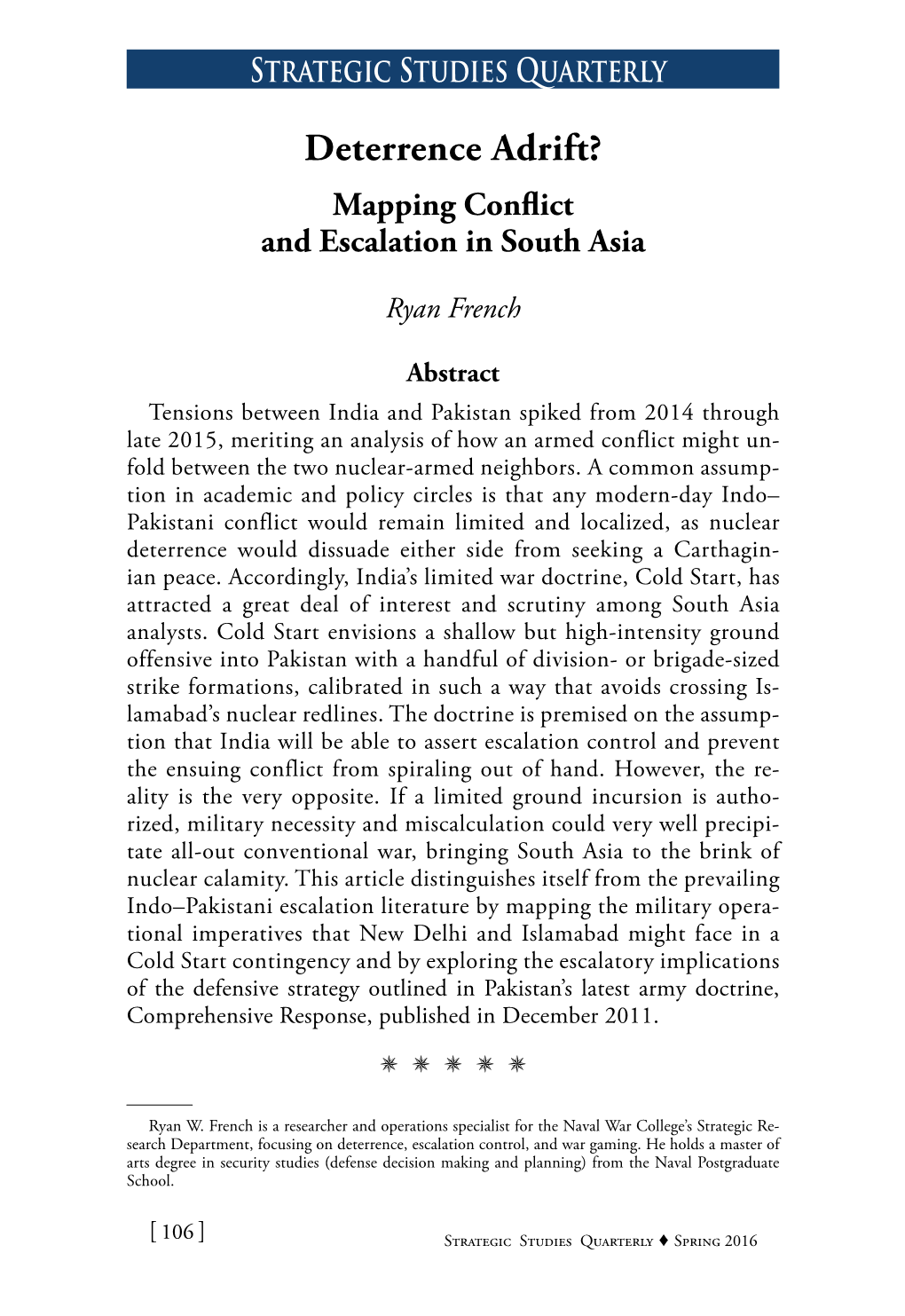 Deterrence Adrift? Mapping Conflict and Escalation in South Asia