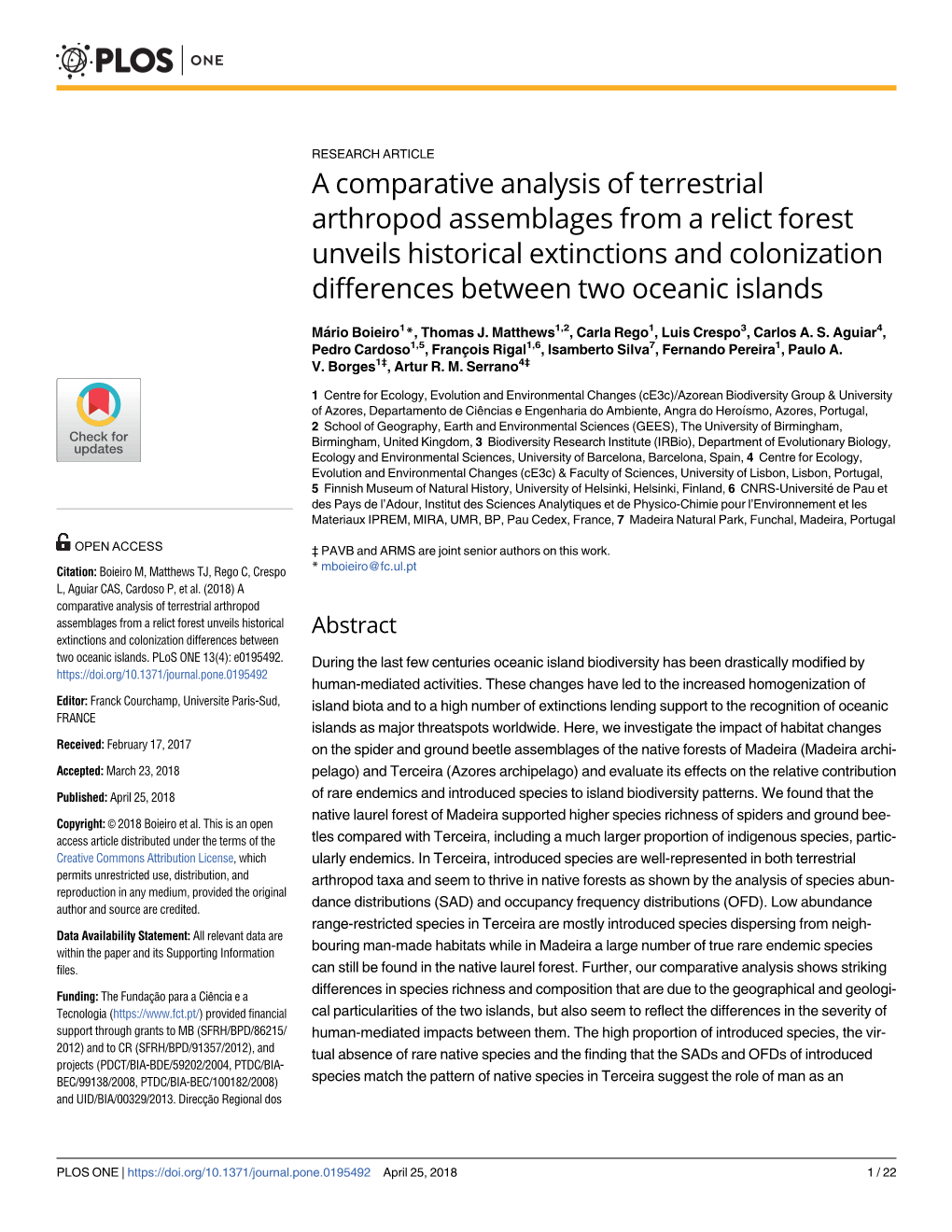 A Comparative Analysis of Terrestrial Arthropod Assemblages from a Relict