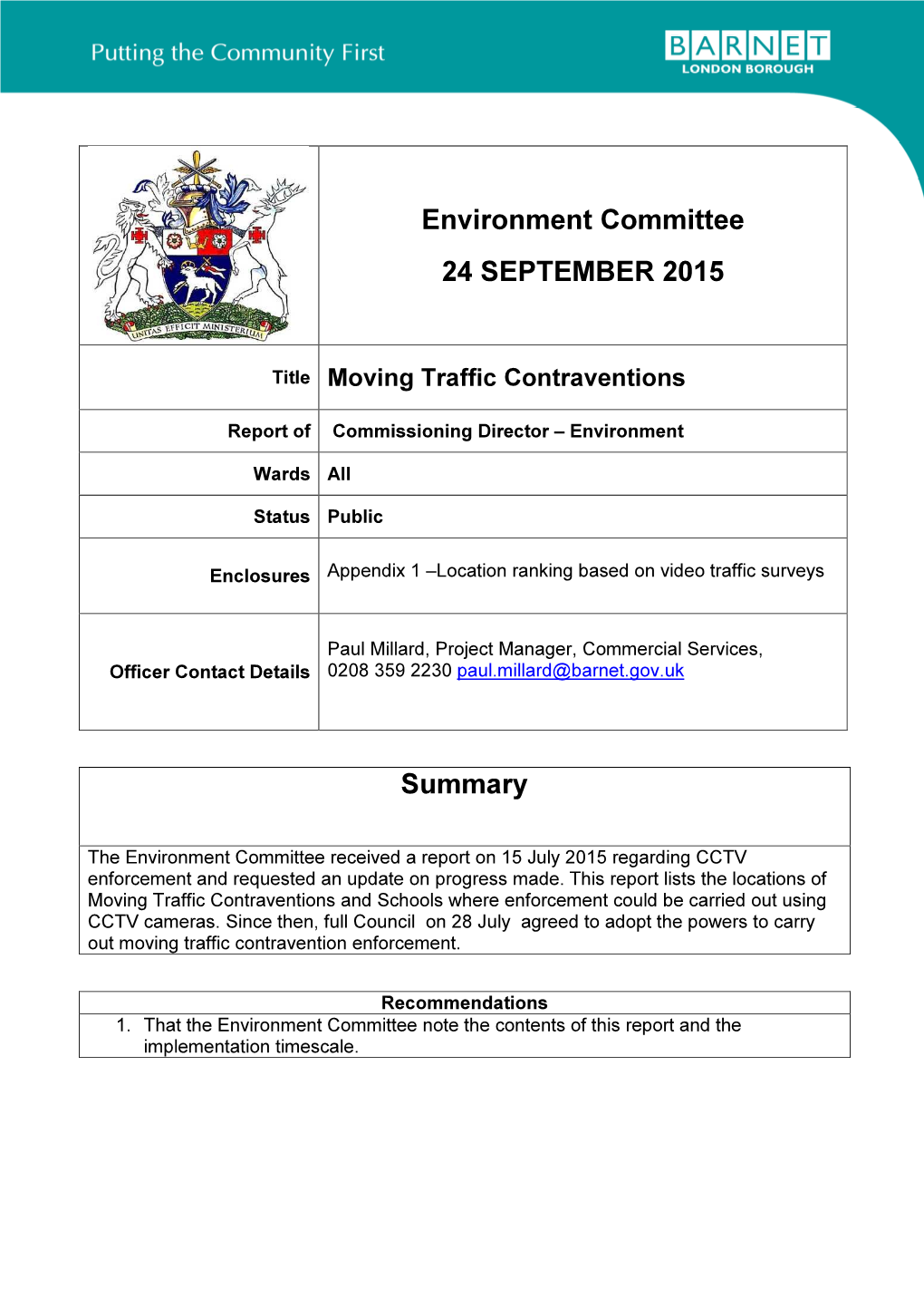 Summary Environment Committee 24 SEPTEMBER 2015