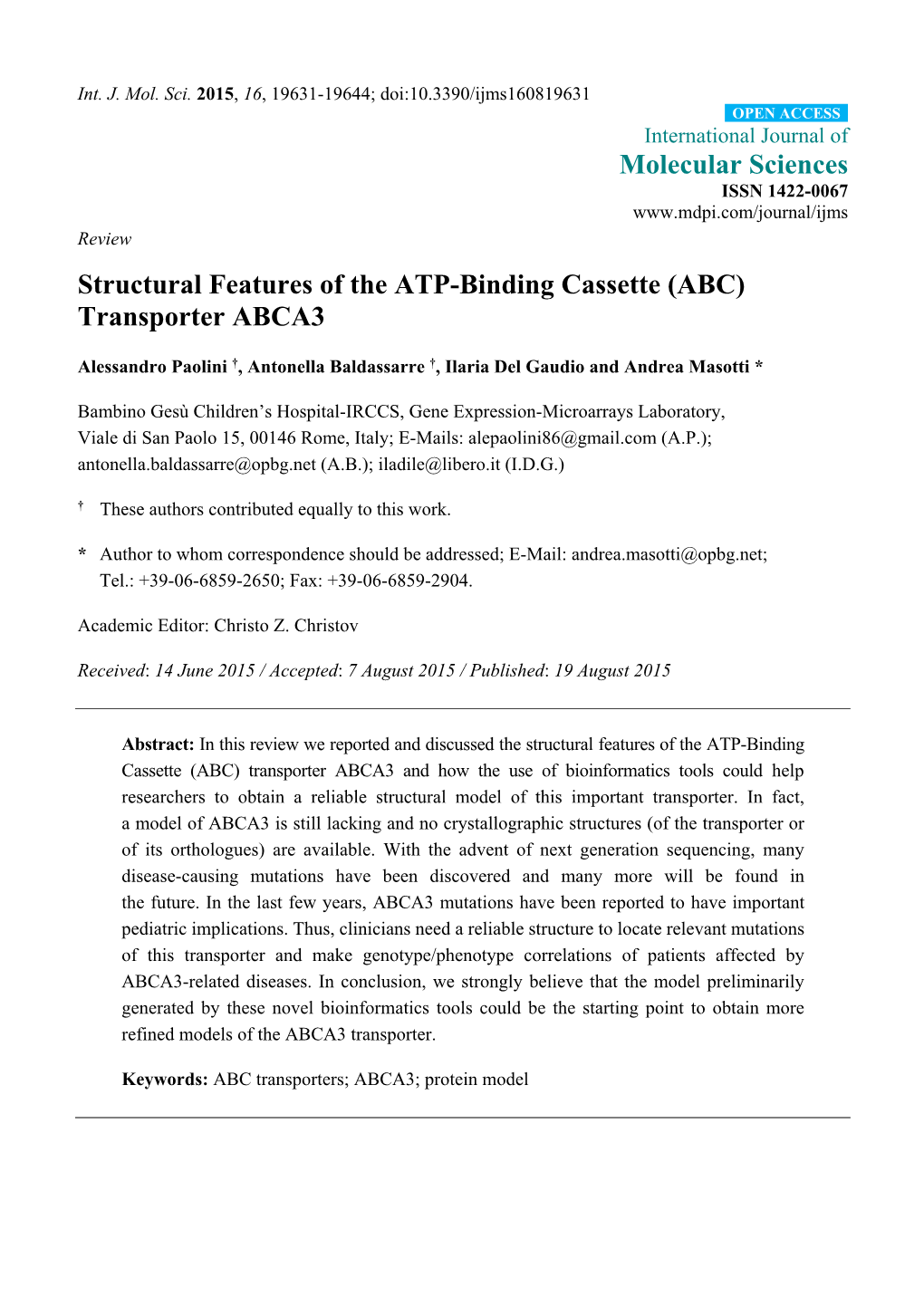 Structural Features of the ATP-Binding Cassette (ABC) Transporter ABCA3