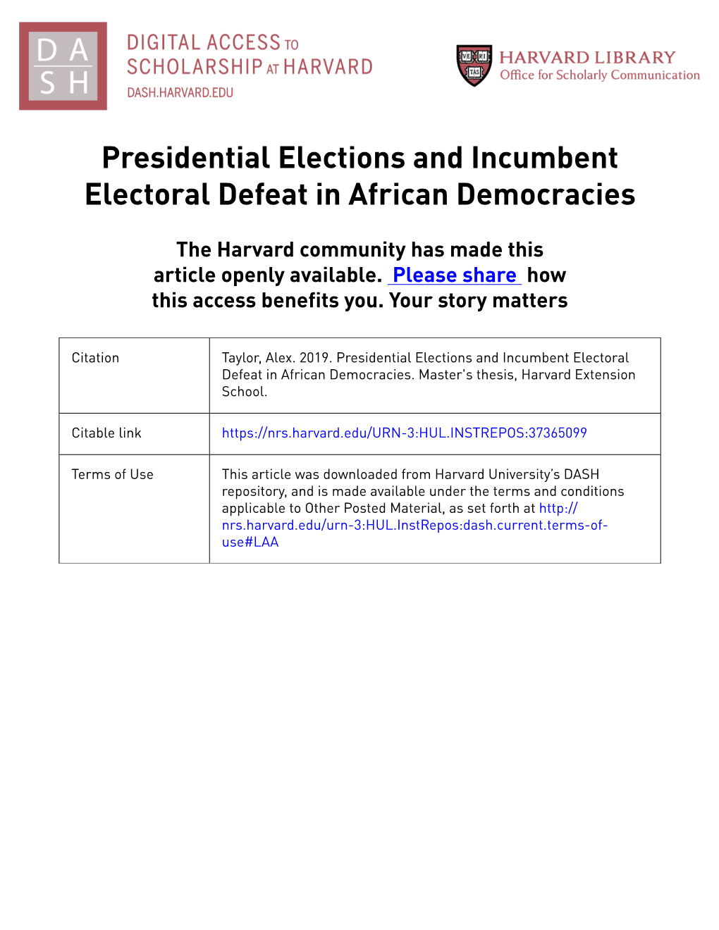 Presidential Elections and Incumbent Electoral Defeat in African Democracies