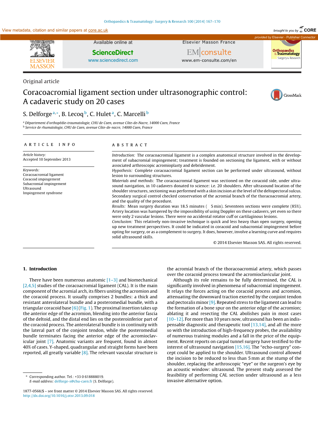 Coracoacromial Ligament Section Under Ultrasonographic Control